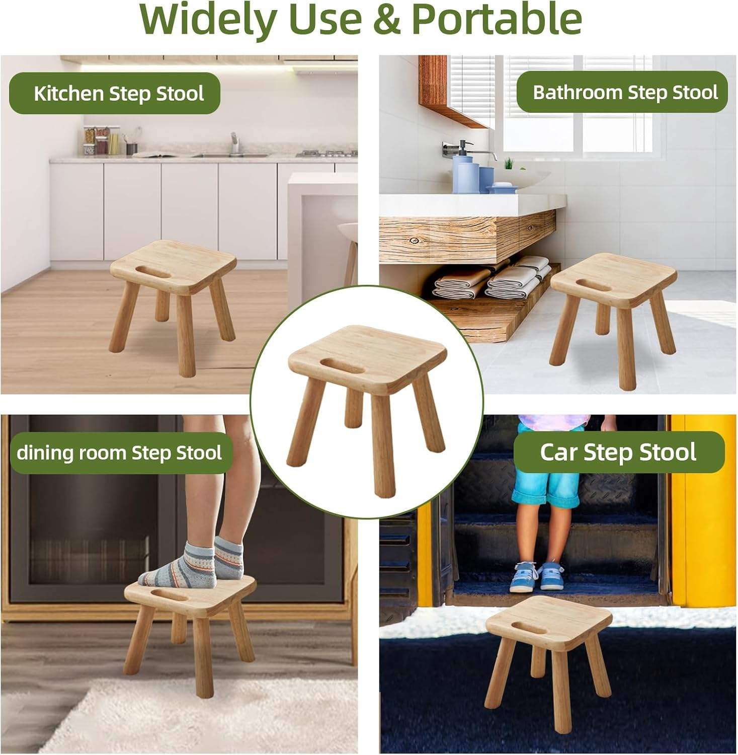 橡胶木儿童垫脚凳（防滑便携小椅子）
